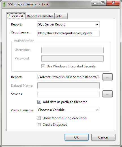 SSIS ReportGeneratorTask 1.80 software screenshot
