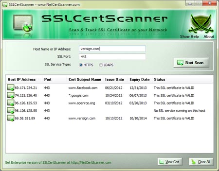SSLCertScanner 5.5 software screenshot