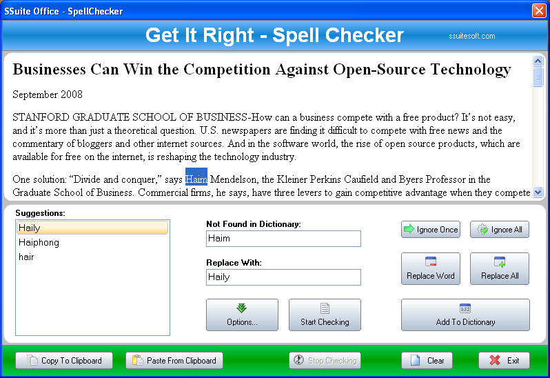 SSuite Office - Spell Checker 2.2 software screenshot