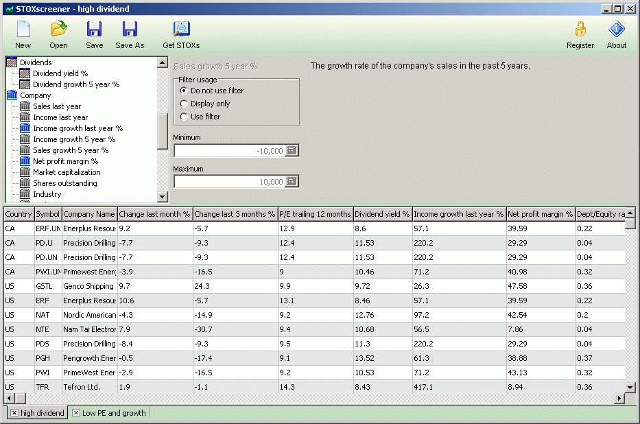 STOXscreener 1.0 software screenshot