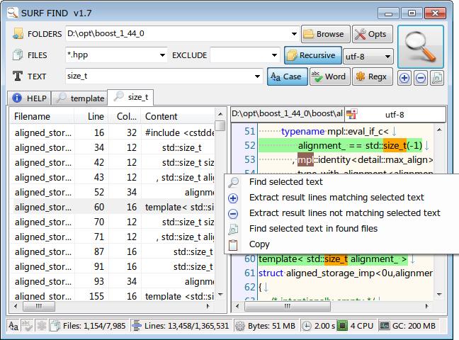 SURF FIND 1.76 software screenshot