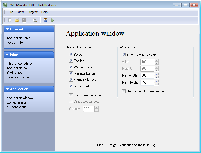 SWF Maestro EXE 2.0 software screenshot