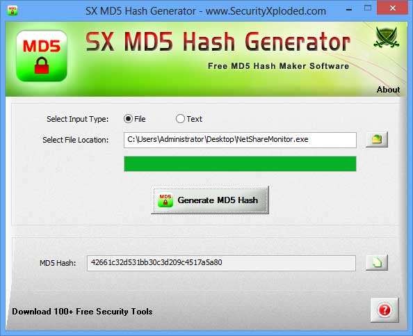 SX MD5 Hash Generator 2.0 software screenshot