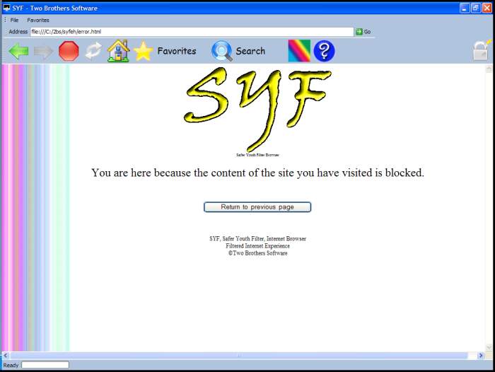 SYF - Safer Youth Filter 1.0 software screenshot