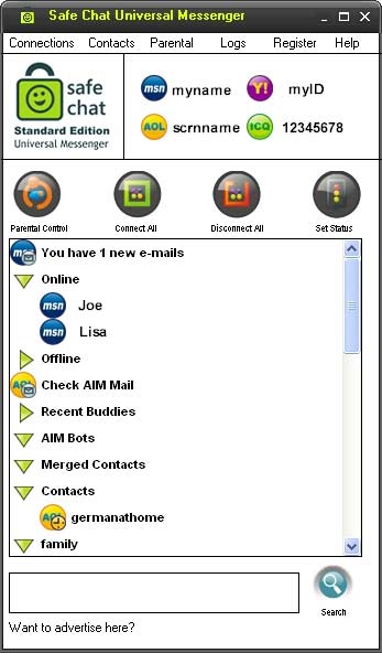 Safe Chat w/Parental Controls 1.8.7 software screenshot