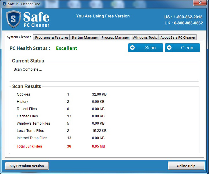 Safe PC Cleaner Free 4.1 software screenshot