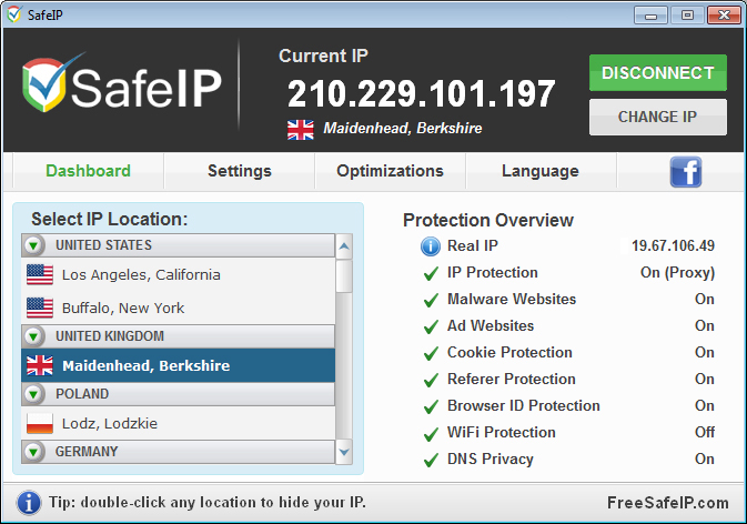 SafeIP 2.0.0.2616 software screenshot