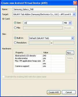 Samsung GALAXY Tab Emulator  software screenshot