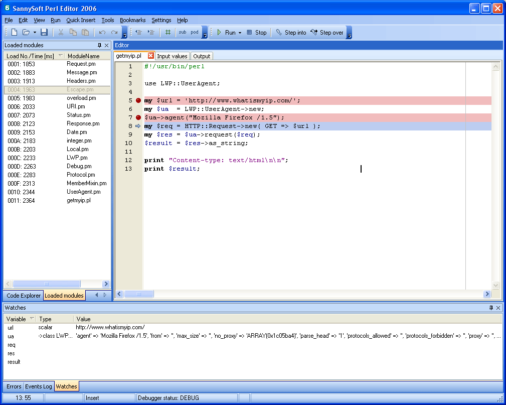 SannySoft Perl Editor 3.1 software screenshot