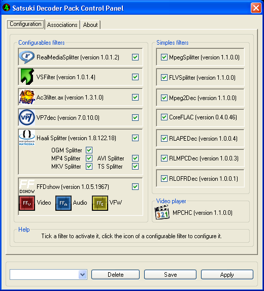 Satsuki Decoder Pack 5.3.0.0 software screenshot