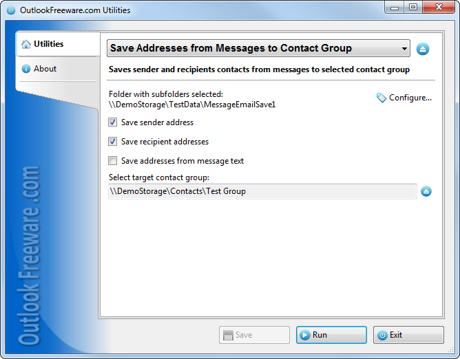 Save Addresses from Messages to Contact Group 2.5 software screenshot