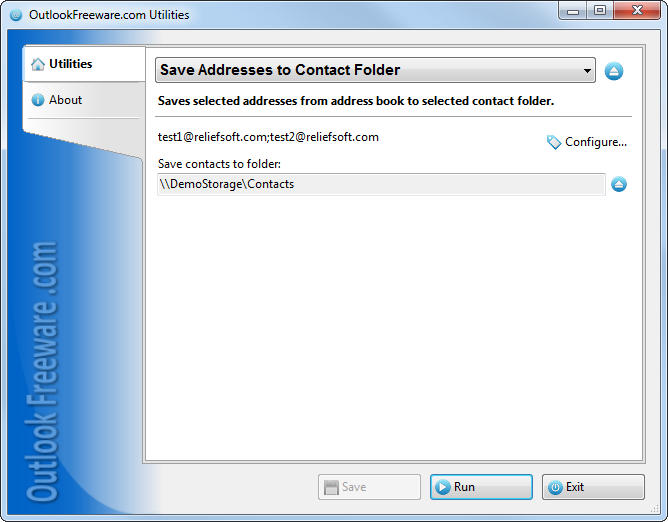 Save Addresses to Contact Folder 2.5 software screenshot