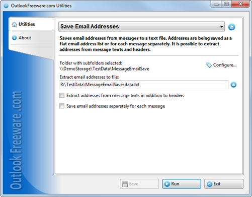 Save Email Addresses 2.5 software screenshot