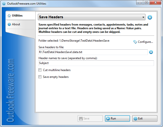 Save Headers 2.5 software screenshot
