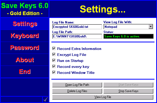 Save Keys 6.0 software screenshot