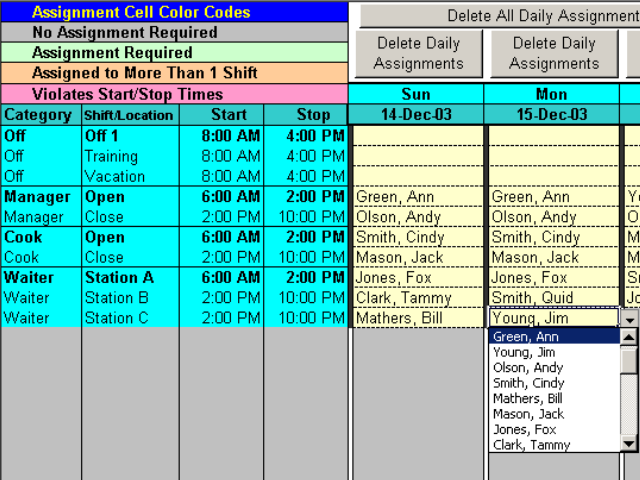 Schedule Split Shifts for 25 Employees 6.8 software screenshot