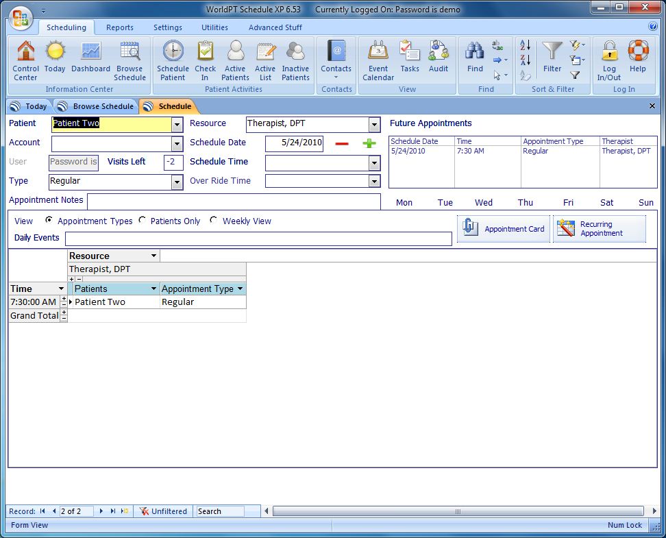 Schedule XP 6.54 software screenshot