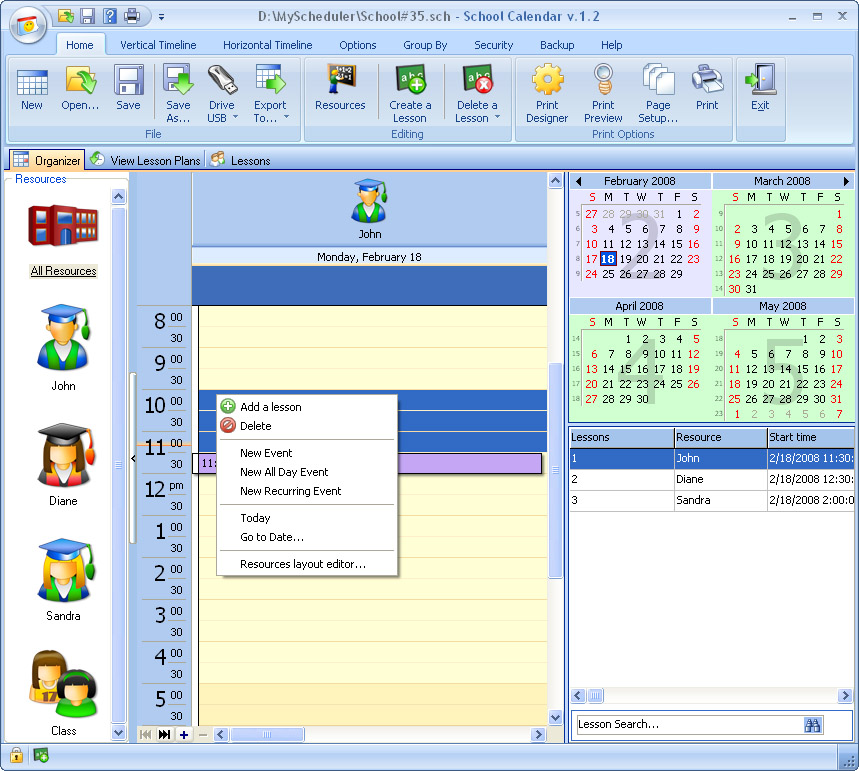 School Calendar for Workgroup 4.1 software screenshot
