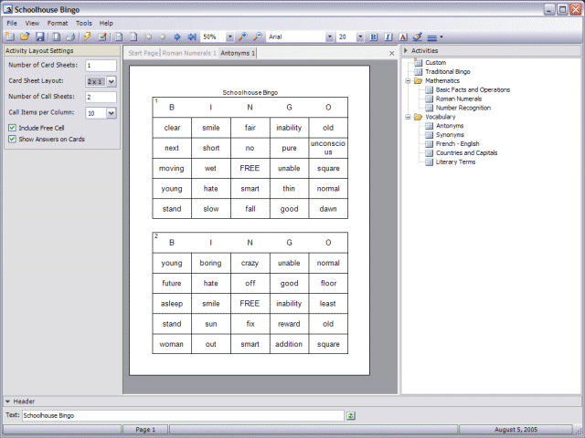 Schoolhouse Bingo 3.0.1.1 software screenshot