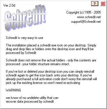 Schredit 2.0.2 software screenshot