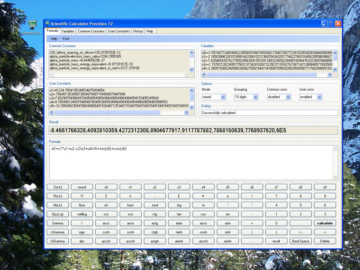 Scientific Calculator Precision 72 1.0.1.5 software screenshot