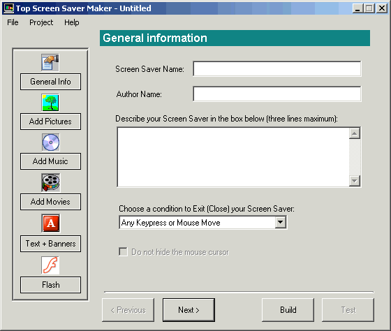 Screen Saver Maker 1.1 software screenshot