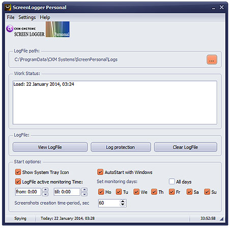 ScreenLogger Personal 3.8.68 software screenshot