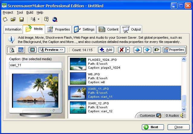 Screensaver DIY 2.4 software screenshot