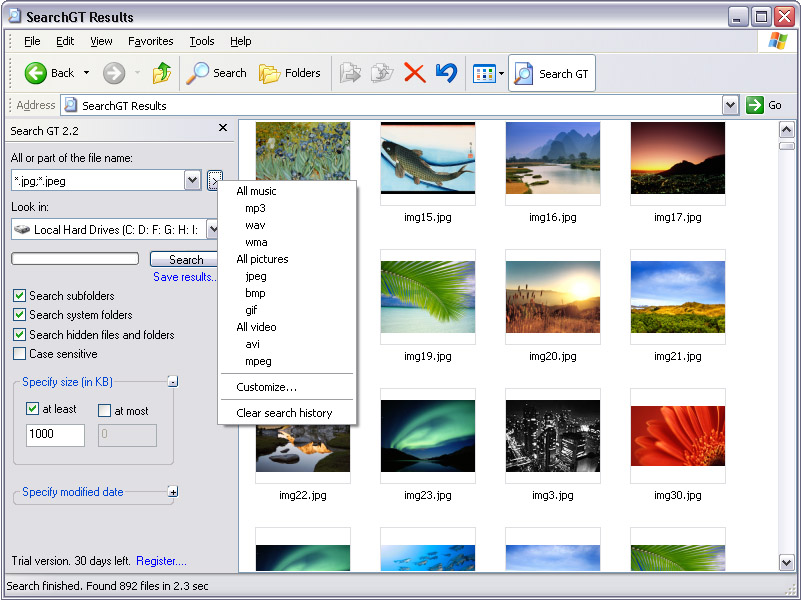 Search GT 2.2 software screenshot