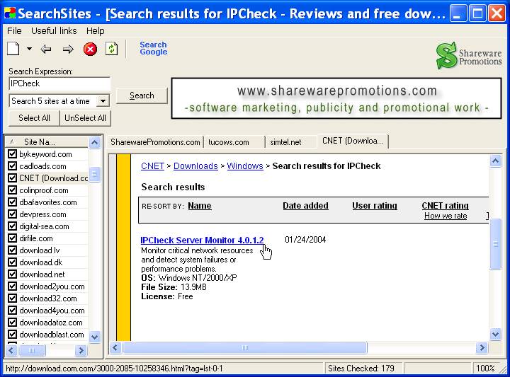 SearchSites 3.6 software screenshot