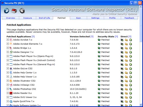 Secunia Personal Software Inspector 3.0.0.11005 software screenshot