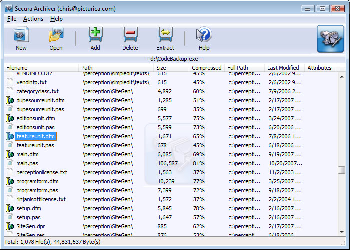 Secura Archiver 3.01 software screenshot