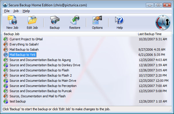 Secura Backup Home Edition 3.06 software screenshot