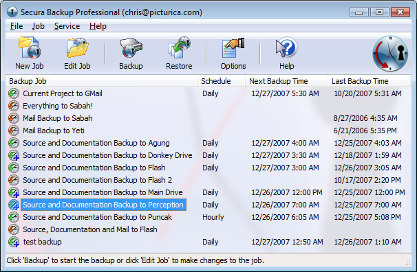 Secura Backup Professional 3.08 software screenshot
