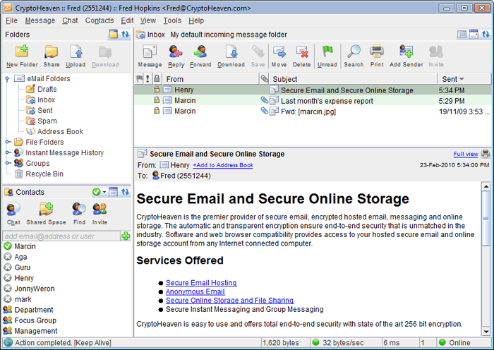 Secure Email CryptoHeaven Linux 3.4 software screenshot