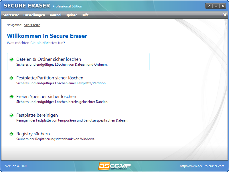Secure Eraser Standard Edition 5.001 software screenshot