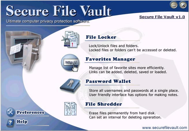Secure File Vault 1.0 software screenshot
