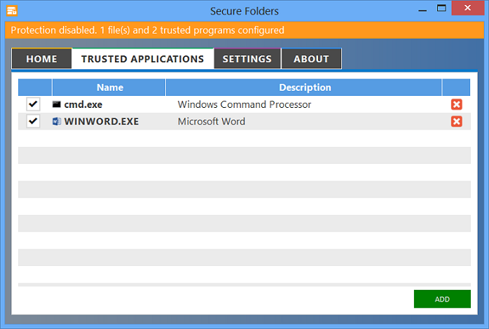 Secure Folders 1.0.0.7 software screenshot