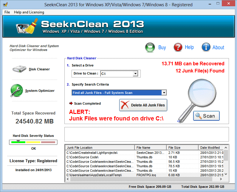 SeeknClean 2013 8.2.2013 software screenshot