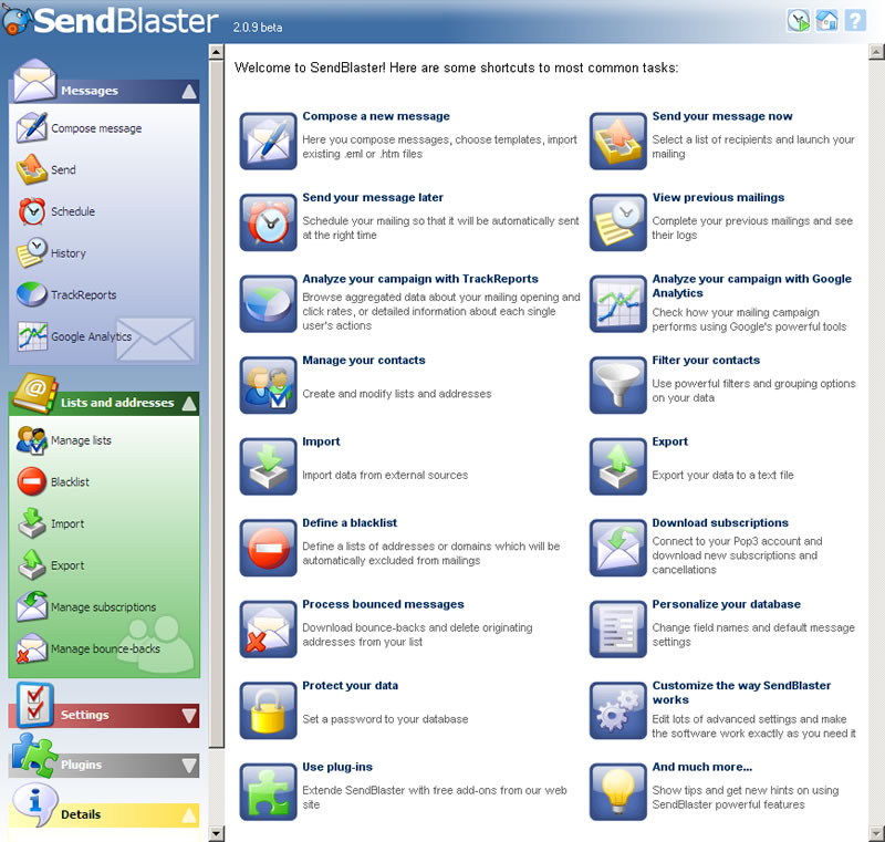 Sendblaster 2.0.1 software screenshot