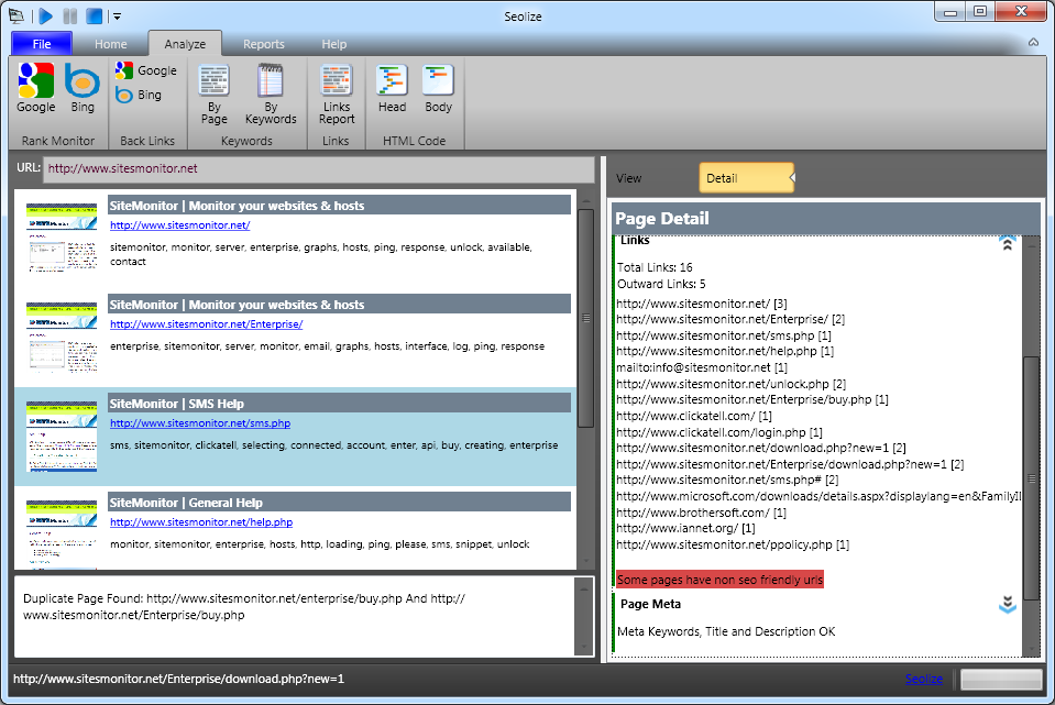 Seolize 2.33 software screenshot