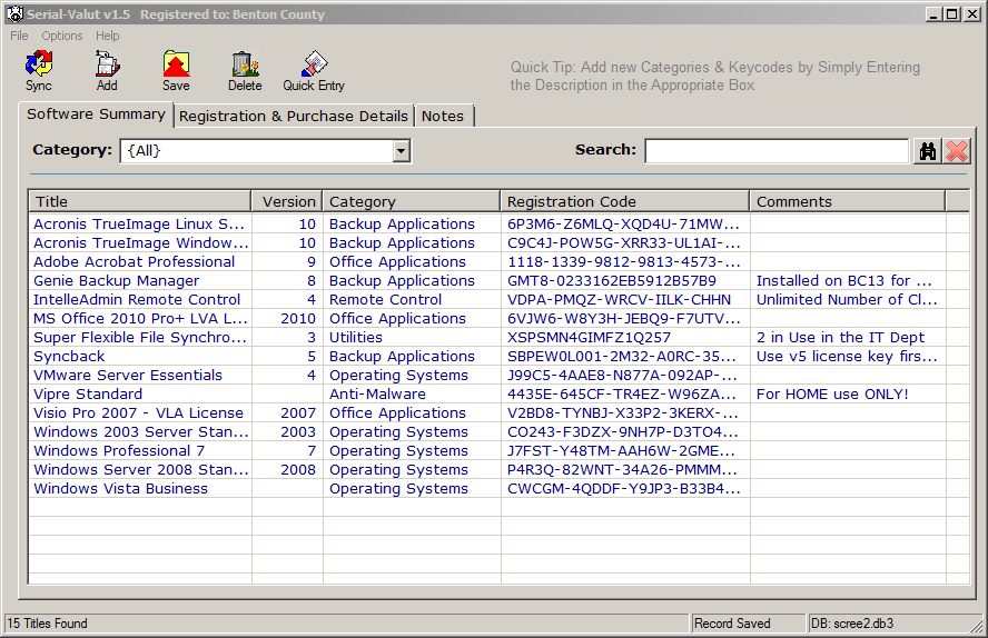 Serial-Vault 1.8 software screenshot