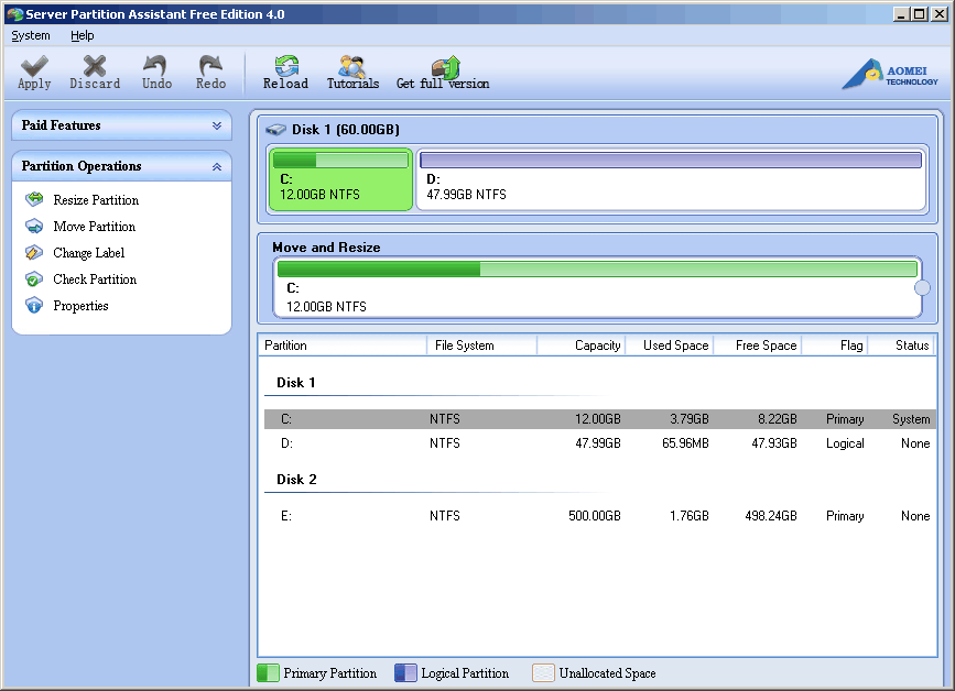 Server Partition Assistant Free Edition 4.0 software screenshot