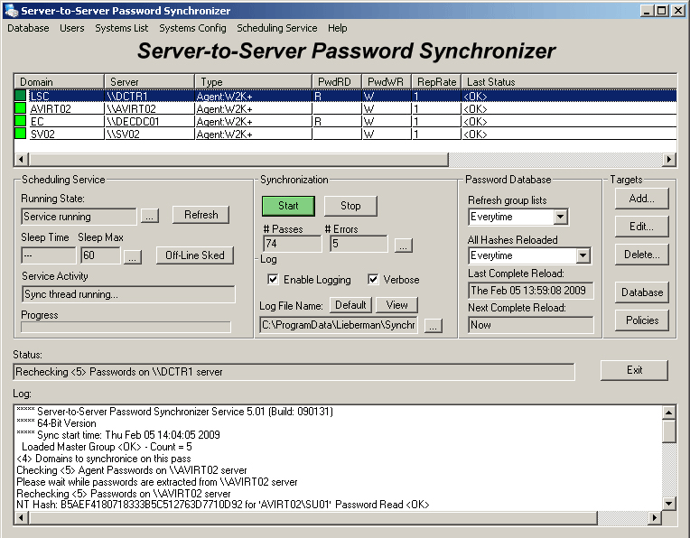 Server-To-Server Password Synchronizer 4.30.041022 software screenshot