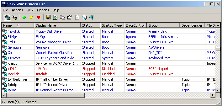 ServiWin 1.66 software screenshot