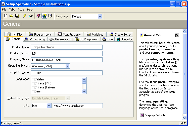 Setup Specialist 2002 SR-3 software screenshot