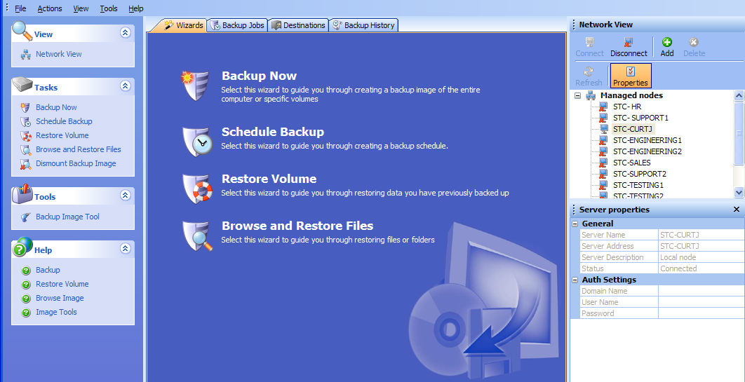 ShadowProtect Server Edition 2.0 software screenshot