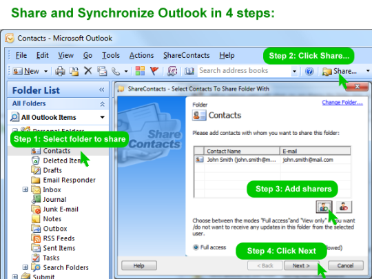 ShareContacts for Outlook 3.51 software screenshot