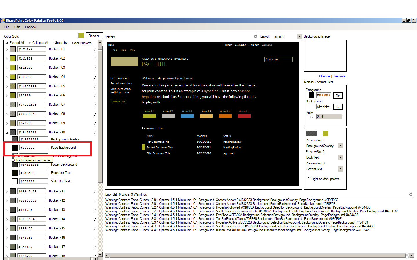 SharePoint Color Palette Tool 1.00 software screenshot