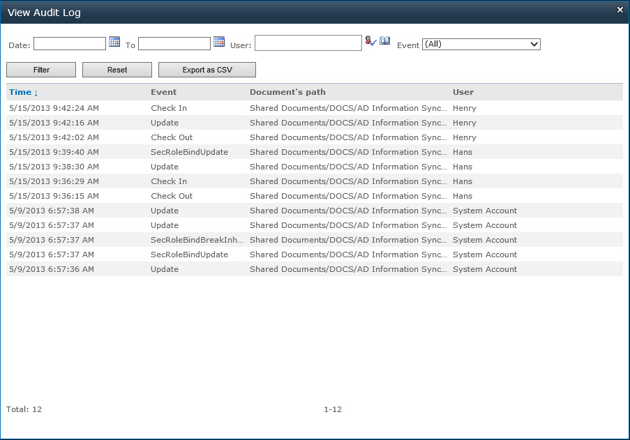 SharePoint Item Audit Log 2.5.1223.0 software screenshot
